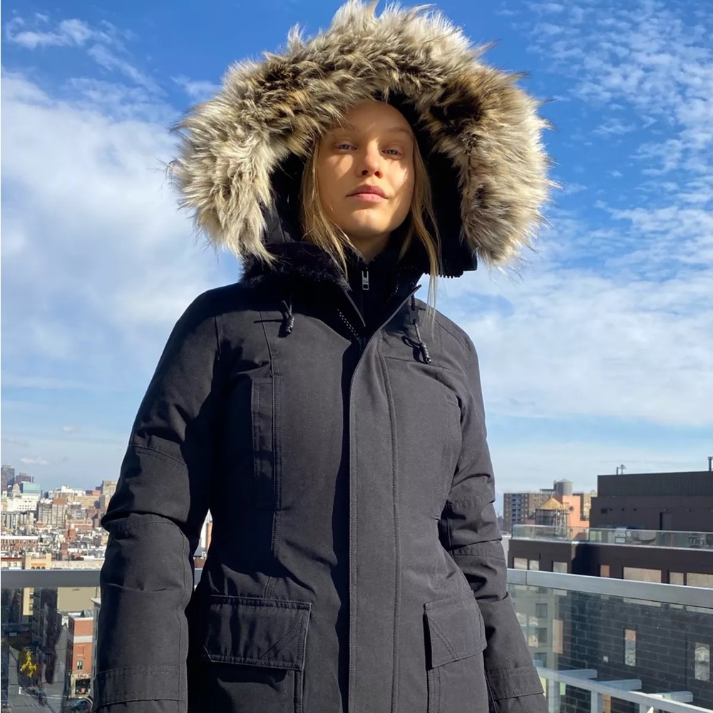 ARITZIA Navy Parka with Faux Fur Hood
